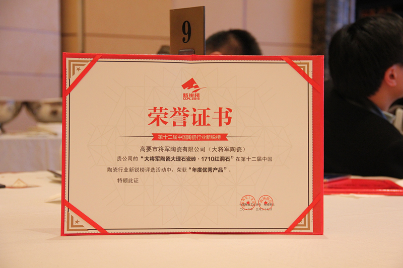 大将军陶瓷荣膺十二届新锐榜 “年度优秀产品”大奖
(图1)